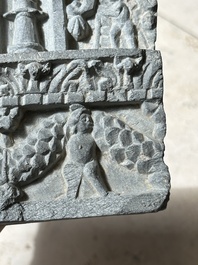 Five Gandhara grey schist frieze fragments with narrative design, 1/5th C.