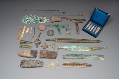 A study group of various Chinese archaeological finds, incl. weapons, Spring and Autumn/Warring States Period