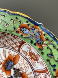 A Chinese verte biscuit teapot, a English-decorated blue and white plate and a ewer, Kangxi