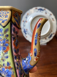 A Chinese verte biscuit teapot, a English-decorated blue and white plate and a ewer, Kangxi