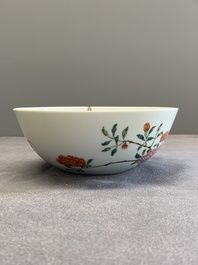 A Chinese famille rose 'peony and pomegranate' bowl, Daoguang mark, 19/20th C.