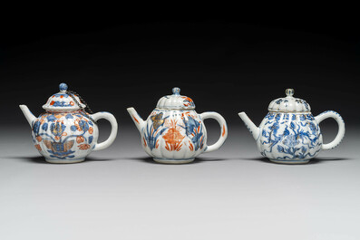 Six Chinese blue, white and Imari-style teapots, Kangxi/Yongzheng