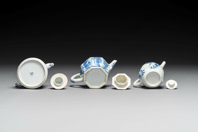 Six Chinese blue, white and Imari-style teapots, Kangxi/Yongzheng