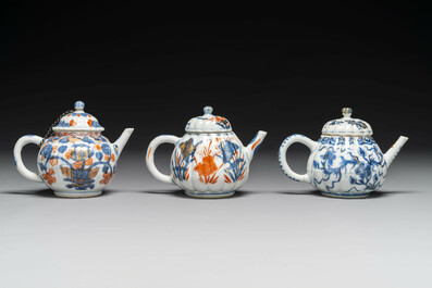 Six Chinese blue, white and Imari-style teapots, Kangxi/Yongzheng