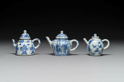 Six Chinese blue, white and Imari-style teapots, Kangxi/Yongzheng