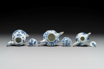 Six Chinese blue, white and Imari-style teapots, Kangxi/Yongzheng