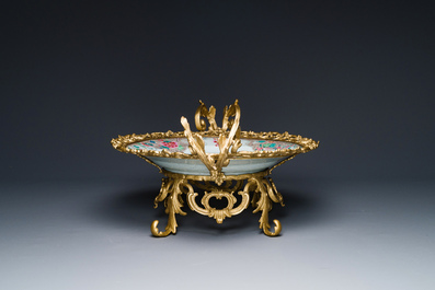 A Chinese famille rose gilt-bronze-mounted 'flower basket' dish, Yongzheng