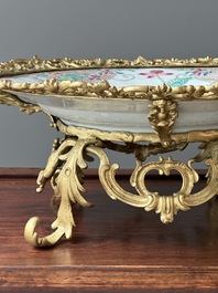 A Chinese famille rose gilt-bronze-mounted 'flower basket' dish, Yongzheng