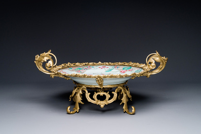 A Chinese famille rose gilt-bronze-mounted 'flower basket' dish, Yongzheng