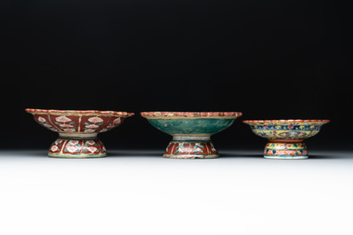 Nine famille rose and blue and white wares, signed Xu Shenmao徐甡茂, Jiaqing and Chenghua mark, 19/20th C.