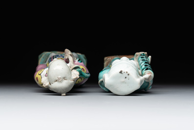 Nine famille rose and blue and white wares, signed Xu Shenmao徐甡茂, Jiaqing and Chenghua mark, 19/20th C.