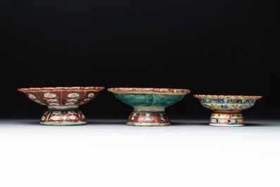 Nine famille rose and blue and white wares, signed Xu Shenmao徐甡茂, Jiaqing and Chenghua mark, 19/20th C.