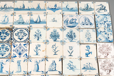 90 manganese, blue and white Dutch Delft tiles, 17/18th C.