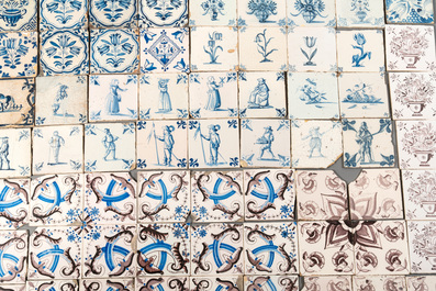 90 manganese, blue and white Dutch Delft tiles, 17/18th C.