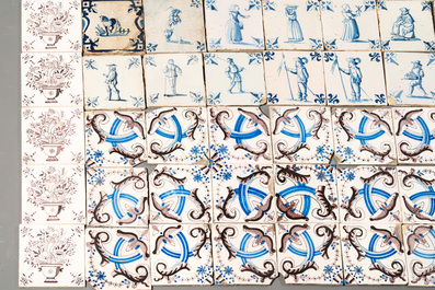 90 manganese, blue and white Dutch Delft tiles, 17/18th C.