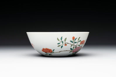 A Chinese famille rose 'peony and pomegranate' bowl, Daoguang mark, 19/20th C.