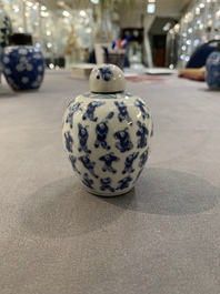 A Chinese wucai vase and seven blue and white jarlets, 19th C.