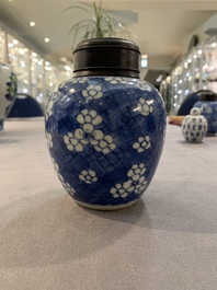 A Chinese wucai vase and seven blue and white jarlets, 19th C.