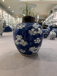 A Chinese wucai vase and seven blue and white jarlets, 19th C.