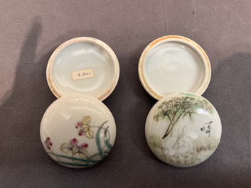 Eight Chinese famille rose seal paste boxes, various marks, Republic