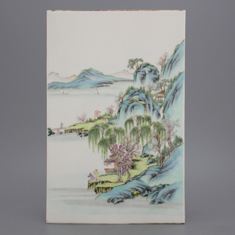 A fine Chinese rectangular plaque with a landscape, 19th/20th C.