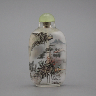 A Chinese snuff bottle, reverse glass painting, 20th C.