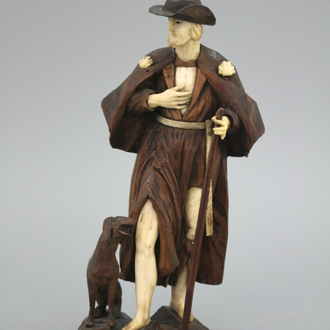 Saint-Roch sculpté en bois et ivoire, dans le style de Simon Troger, 18e