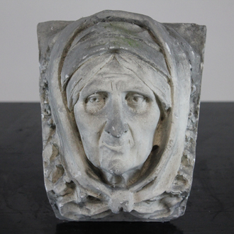 A plaster cast of a woman's head, workshop De Wispelaere, Bruges, 1st half 20th C.