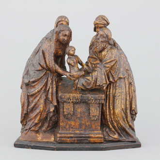 An Antwerp oak retable fragment depicting "The Circumcision", 16/17th C.