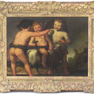 Salomon de Bray (1597-1674), attr., "Trois putti jouant avec une chêvre", huile sur panneau