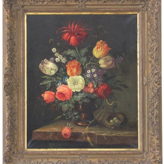A still life with flowers, Dutch School, 19th C.