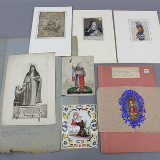 Petite collection d'images de dévotion, colorées à la main, 17e-18e