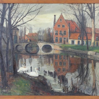 Leo Mechelaere (1880-1964), "Vue sur l'Entrée du Béguinage de Bruges"