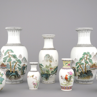 Collection de 7 vases en porcelaine de Chine, 20e