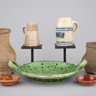 A group of various pottery and stoneware items, The Netherlands, 14/18th C.