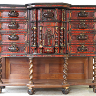 A baroque cabinet with walnut and tortoise shell veneer, partly 17/18th C.