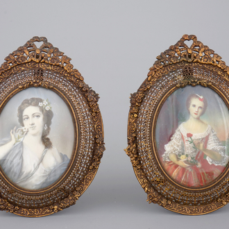 Two miniatures on ivory, probably French, 19th C.