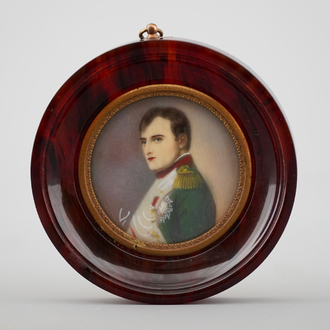 Napoleon, a miniature painted on ivory in imitation tortoise shell frame, 19th C.