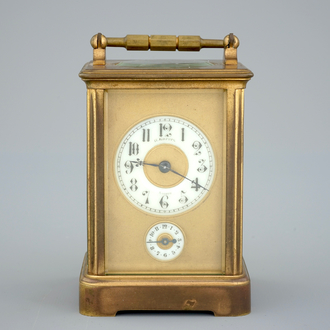 A bronze carriage clock, 19th C., the work signed H. Kreitz, Antwerp