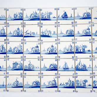 Een lot van 35 blauw-witte Delftse landschapstegels, 19e eeuw