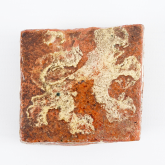 A medieval tile with a lion, probably Flemish, 14th C.