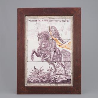 Een tegeltableau met afbeelding van Willem IV te paard, 18e eeuw