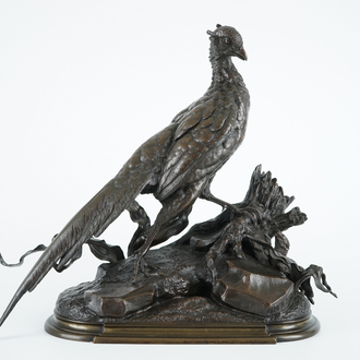 Jules Moigniez (1835-1894), Groupe en bronze de faisans, 19ème