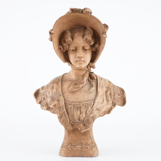 Lefèvre, A bust of a young lady, terra cotta, Belle Époque