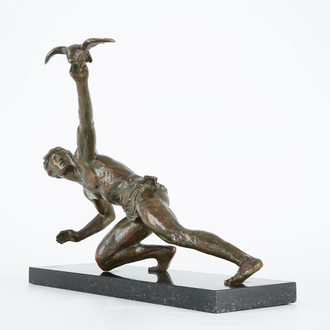 Alexandre Kelety (1918-1940), A falconer, bronze on marble base