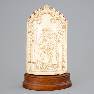 A neo-gothic ivory Pax with Madonna and child, late 19th C.