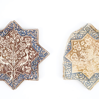 Two Kashan star-shaped luster glaze tiles, Central Persia, 13/14th C.