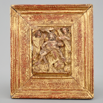 A polychrome Malines alabaster relief: "The descent from the cross", early 17th C.