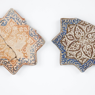 Two Kashan star-shaped tiles, Central Persia, 13/14th C.