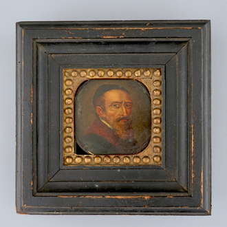 A portrait of a merchant, oil on a wooden cover, 17th C.